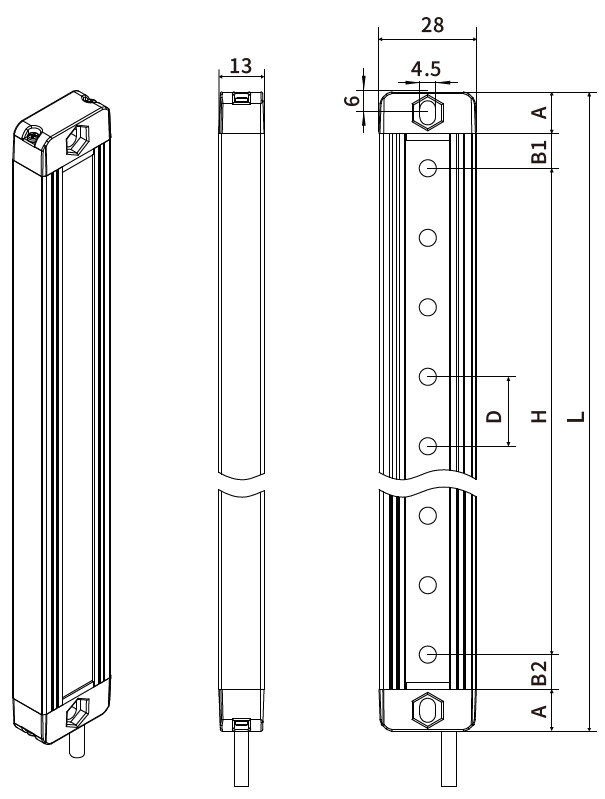 SCD-13系列安全光柵尺寸